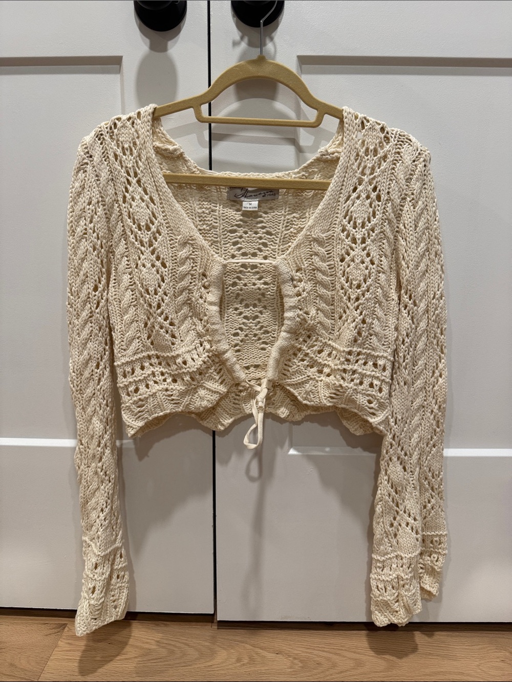 Vintage Havana Cropped Open-Knit Tie-Front Cardigan - Cream NWT medium
